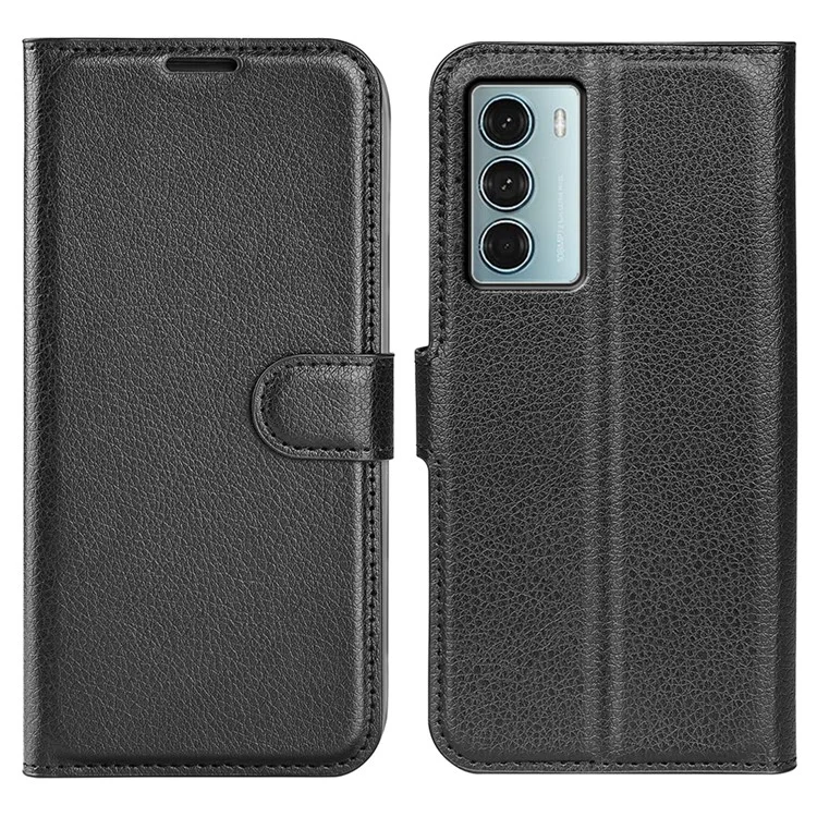 Per Motorola Moto G200 5G Litchi Texture PU Leather Flip Cover Stand Wallet Magnetic Closure Folio Book Phone Case - Black