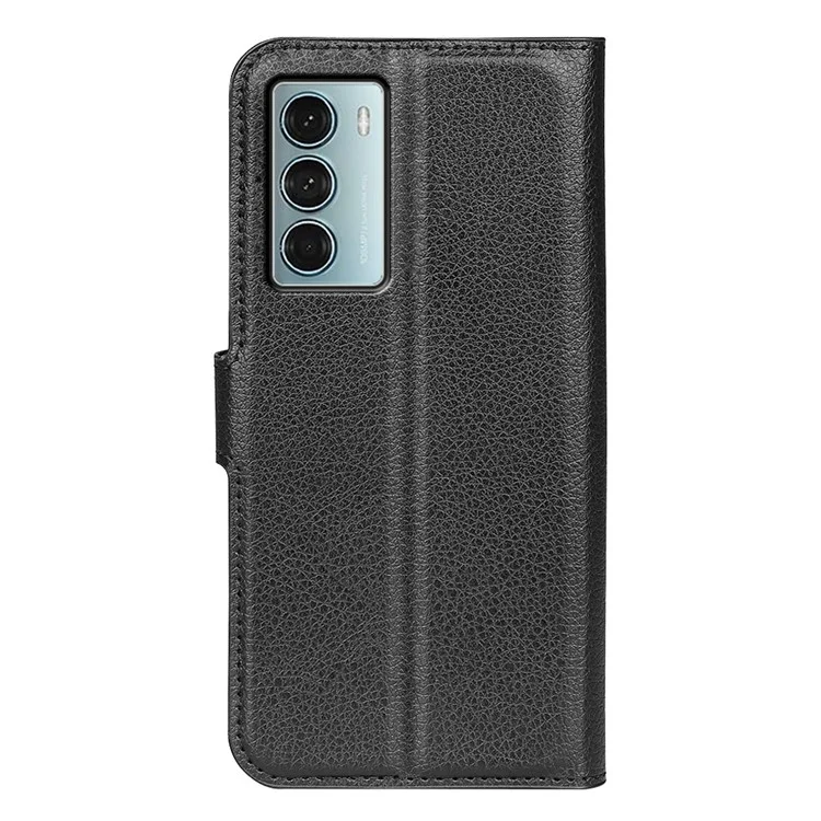 Per Motorola Moto G200 5G Litchi Texture PU Leather Flip Cover Stand Wallet Magnetic Closure Folio Book Phone Case - Black