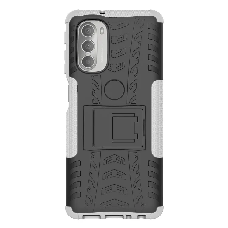 Für Motorola Moto G51 5G Weiche Flexible TPU Hartes PC Dual Layer-schutzhülle Kickstand Reifen Textur Anti-slip-telefonabdeckung - Weiß