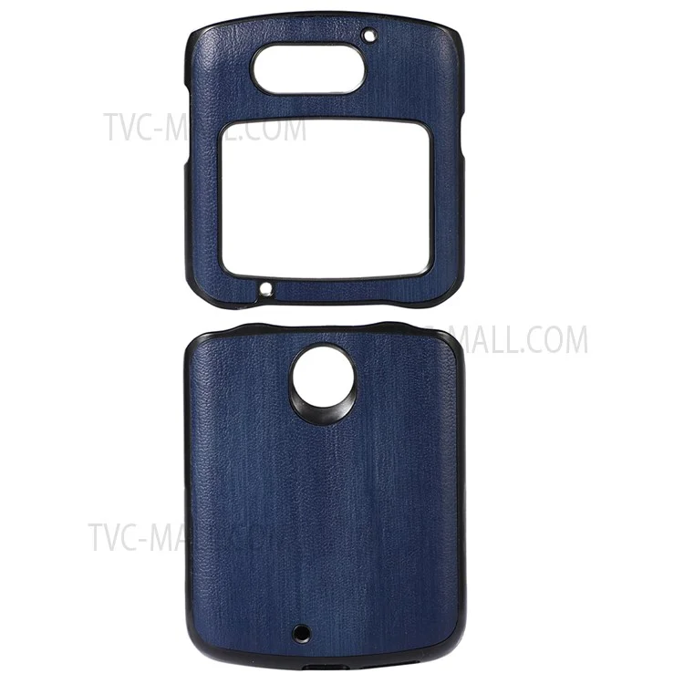 Vertical Flip Textured PU Leather Coated Hybrid Case for Motorola Razr 5G, Slim Pocket Szie TPU + PC Bottom Mobile Phone Cover Accessory - Blue