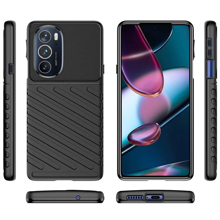 Für Motorola Rand 30 Pro Donner Serie Twill Textur Verdickter Anti-Herbstschutz TPU-Fall Telefonabdeckung - Schwarz