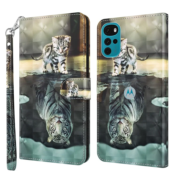 Para Motorola Moto G22 / Moto E32s 4G Funda de cartera de piel sintética con tapa y cierre magnético, con soporte, estampado 3D, correa - Gato y Tigre