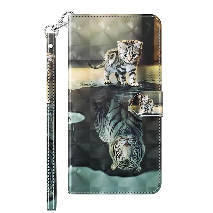 Para Motorola Moto G22 / Moto E32s 4G Funda de cartera de piel sintética con tapa y cierre magnético, con soporte, estampado 3D, correa - Gato y Tigre