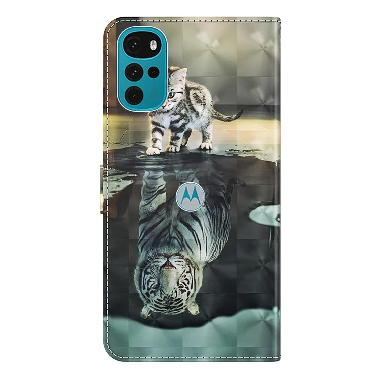 Para Motorola Moto G22 / Moto E32s 4G Funda de cartera de piel sintética con tapa y cierre magnético, con soporte, estampado 3D, correa - Gato y Tigre