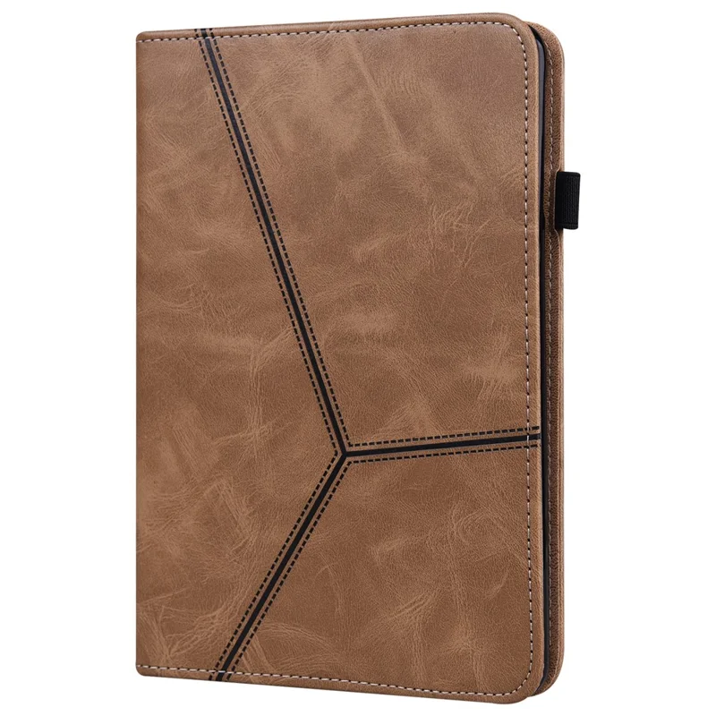 For Lenovo Legion Y700 Line Imprinted Adjustable Stand PU Leather Auto Wake/Sleep Drop-proof Tablet Case with Card Slots - Brown