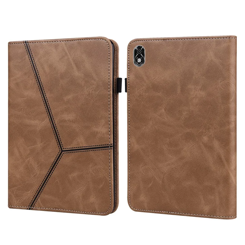 For Lenovo Legion Y700 Line Imprinted Adjustable Stand PU Leather Auto Wake/Sleep Drop-proof Tablet Case with Card Slots - Brown