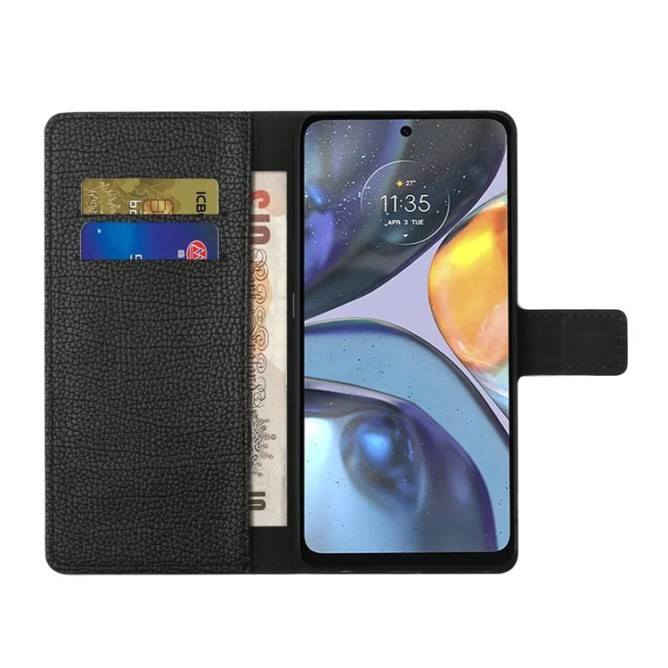 Para Motorola Moto G22 Funda de cartera de piel de textura de lichee PU con cierre magnético Soporte de teléfono móvil Cubierta