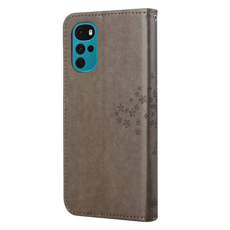 For Motorola Moto G22 Owl Tree Pattern Imprinted Phone Protector Drop-proof Magnetic Clasp PU Leather Wallet Stand Case - Grey