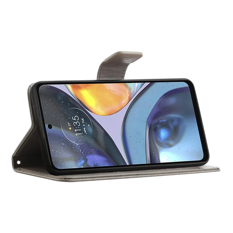 For Motorola Moto G22 Owl Tree Pattern Imprinted Phone Protector Drop-proof Magnetic Clasp PU Leather Wallet Stand Case - Grey