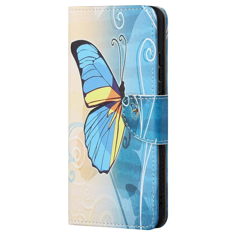For Motorola Moto G22 Pattern Printing PU Leather Magnetic Flip Cover Stand Wallet Cross Texture Soft  Inner TPU Book Case - Blue Butterfly