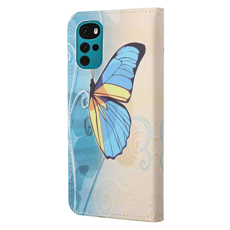 For Motorola Moto G22 Pattern Printing PU Leather Magnetic Flip Cover Stand Wallet Cross Texture Soft  Inner TPU Book Case - Blue Butterfly