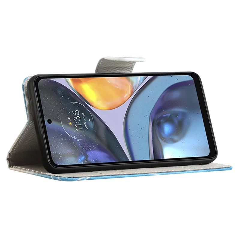 For Motorola Moto G22 Pattern Printing PU Leather Magnetic Flip Cover Stand Wallet Cross Texture Soft  Inner TPU Book Case - Blue Butterfly