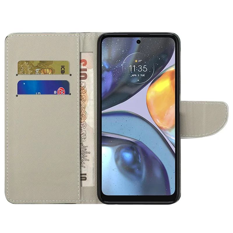 For Motorola Moto G22 Pattern Printing PU Leather Magnetic Flip Cover Stand Wallet Cross Texture Soft  Inner TPU Book Case - Blue Butterfly