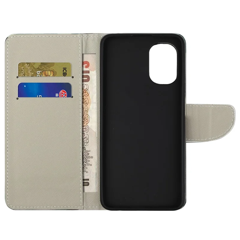 For Motorola Moto G22 Pattern Printing PU Leather Magnetic Flip Cover Stand Wallet Cross Texture Soft  Inner TPU Book Case - Blue Butterfly