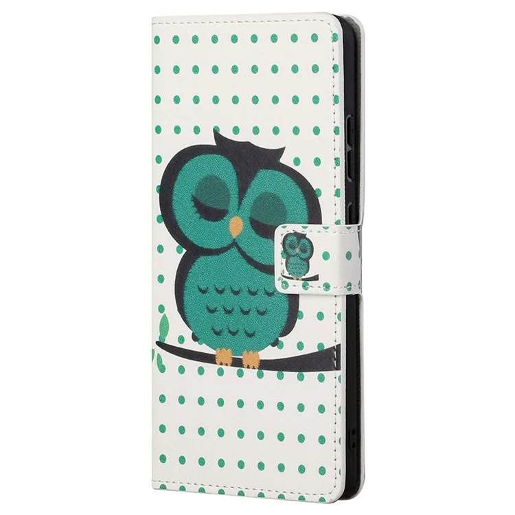 Per Motorola Moto G22 Pattern Printing PU Leather Wallet Case Flip Stand Phone Cover - Green Owl