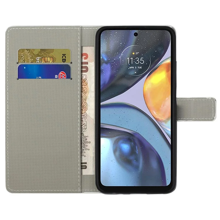 Per Motorola Moto G22 Pattern Printing PU Leather Wallet Case Flip Stand Phone Cover - Green Owl