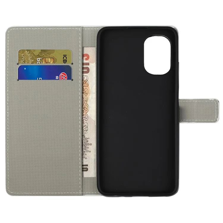 Per Motorola Moto G22 Pattern Printing PU Leather Wallet Case Flip Stand Phone Cover - Green Owl