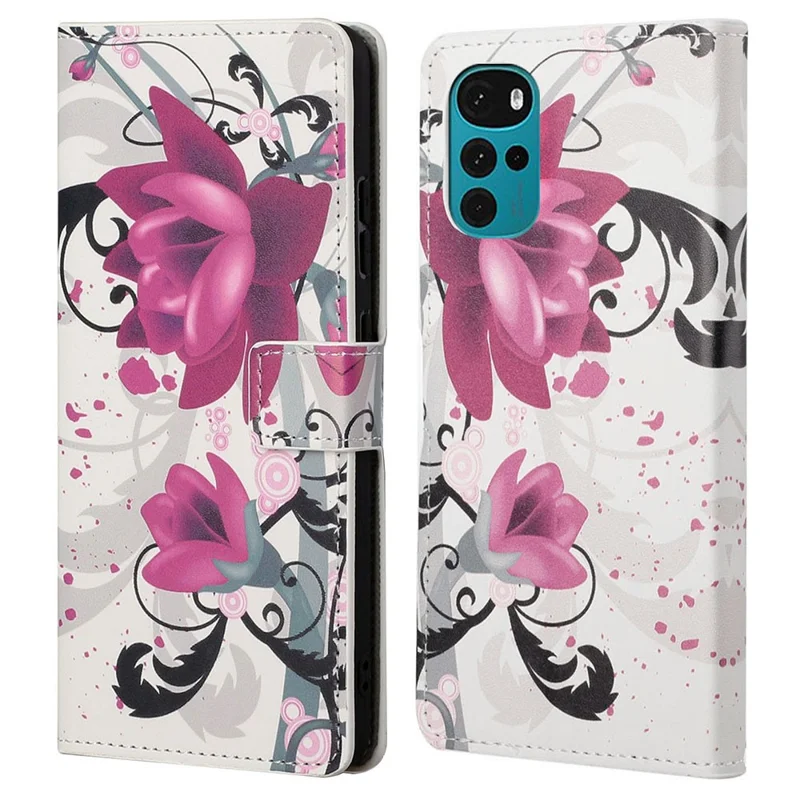 For Motorola Moto G22 Pattern Printing PU Leather Wallet Case Flip Stand Phone Cover - Flowers