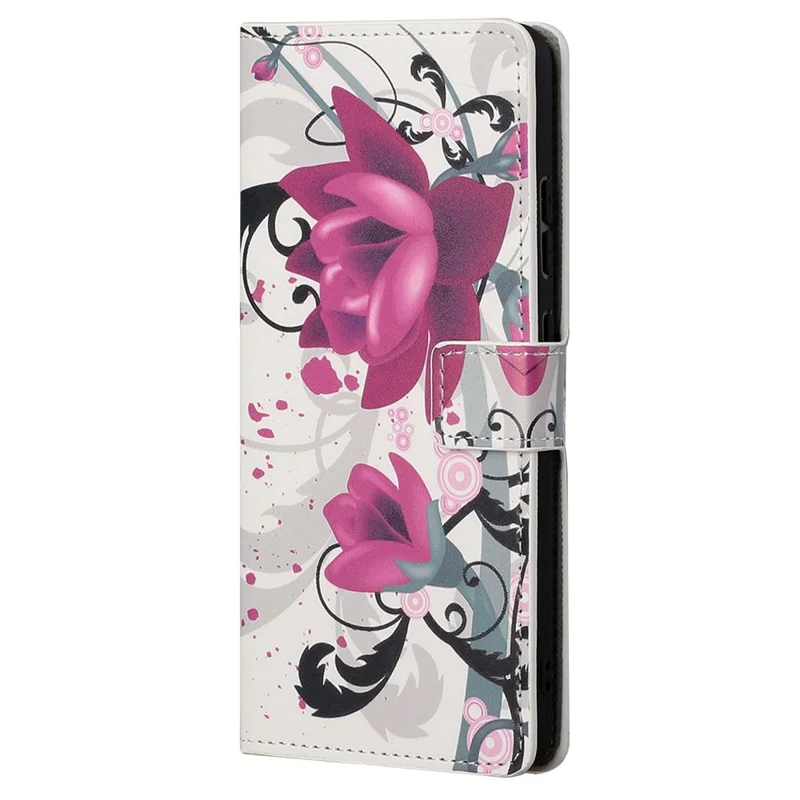 For Motorola Moto G22 Pattern Printing PU Leather Wallet Case Flip Stand Phone Cover - Flowers