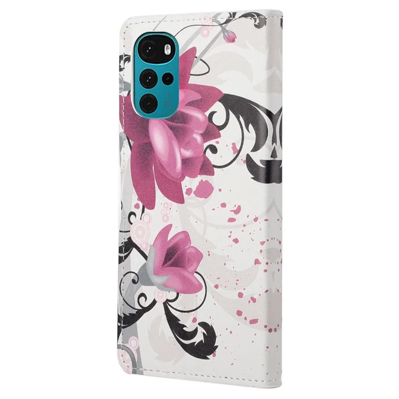 For Motorola Moto G22 Pattern Printing PU Leather Wallet Case Flip Stand Phone Cover - Flowers