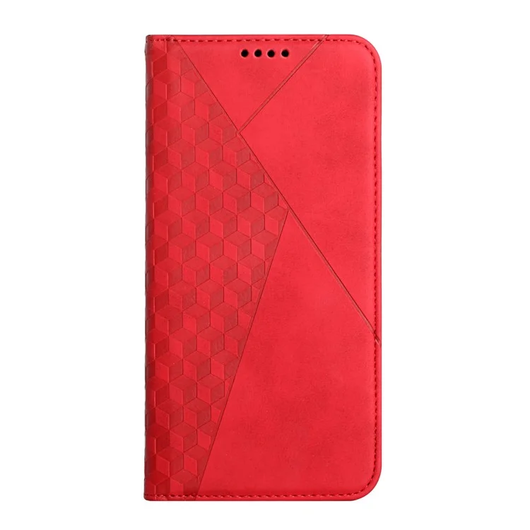 Für Motorola Edge X30 PU Leder Magnetisch Automatisch Absorbiertes Brieftaschengehäuse Rhombusmuster Eingeprägter Ständer Flip Cover - Rot