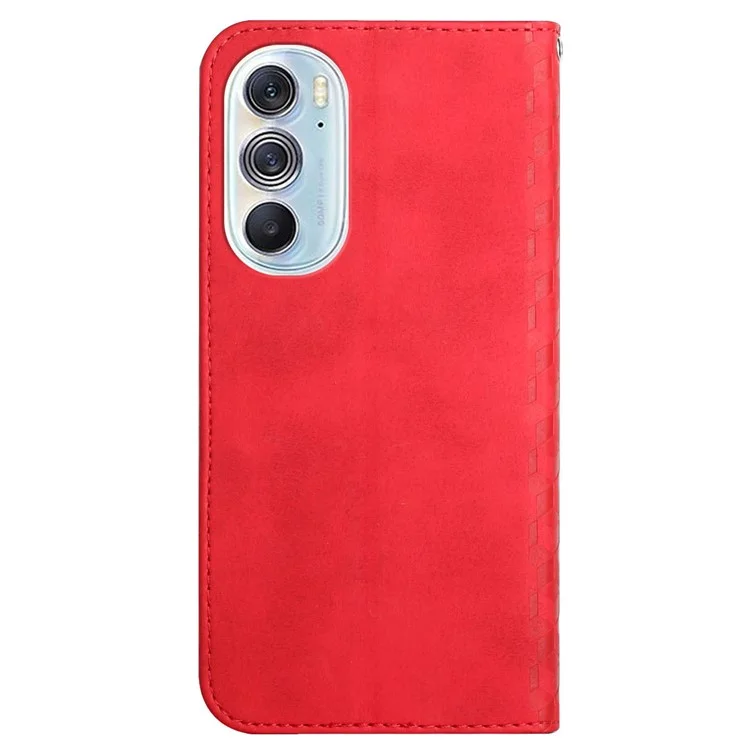 Für Motorola Edge X30 PU Leder Magnetisch Automatisch Absorbiertes Brieftaschengehäuse Rhombusmuster Eingeprägter Ständer Flip Cover - Rot