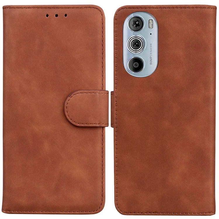 Para Motorola Edge 30 Pro Para o Choque, Capa Flip Folio Carteira TPU Shell do Telefone Interno Com Suporte - Castanho