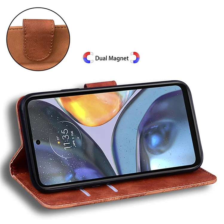 Para Motorola Edge 30 Pro Para o Choque, Capa Flip Folio Carteira TPU Shell do Telefone Interno Com Suporte - Castanho