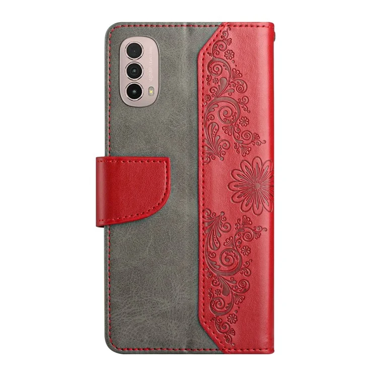Для Motorola Moto E40 PU Кожаная Импринтинг -бабочка Цветочные Кошельки с Магнитной Закрытой Стойкой Для Фолио Телефона с Ремешком - Красный