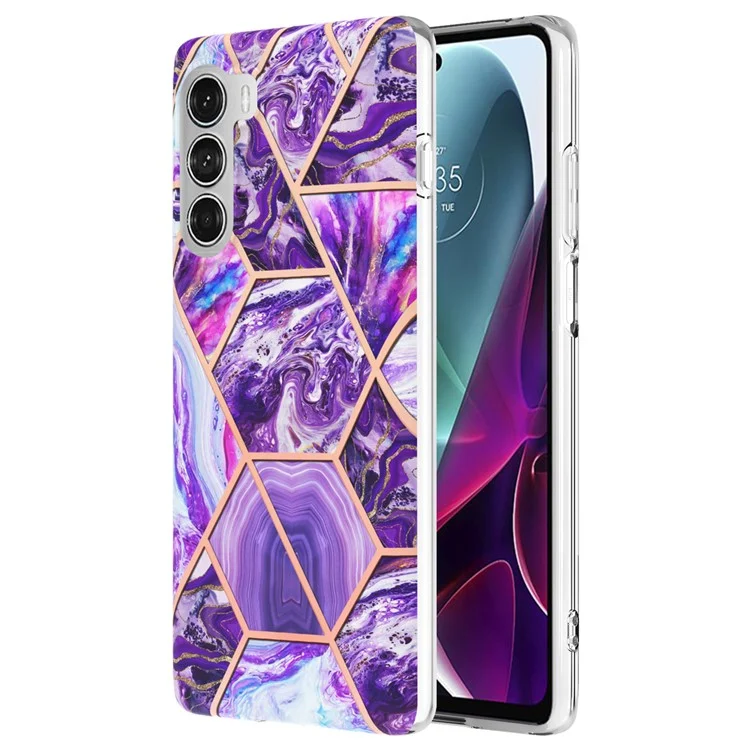 YB IMD Series-3 per Motorola Moto G200 5G / Edge S30 Marble IMD Flessibile Custodia TPU Rinforzo Angoli Antiurto Cover - Viola Scuro