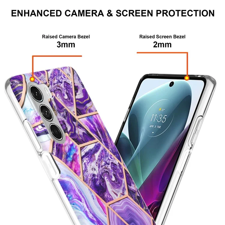 YB IMD Series-3 per Motorola Moto G200 5G / Edge S30 Marble IMD Flessibile Custodia TPU Rinforzo Angoli Antiurto Cover - Viola Scuro