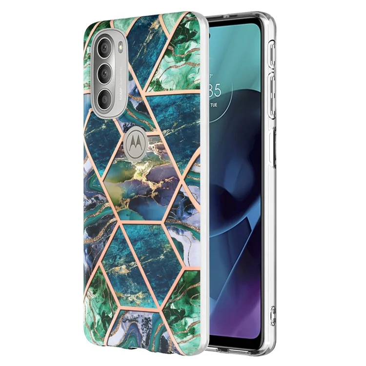 YB IMD Series-3 Soft Tpu-hülle Für Motorola Moto G51 5G, IMD Doppelseitige Elektroplikationsspleißen Marmormuster Schutzabdeckung - Blau Grün