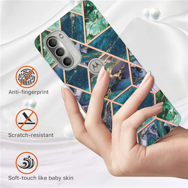 YB IMD Series-3 Soft Tpu-hülle Für Motorola Moto G51 5G, IMD Doppelseitige Elektroplikationsspleißen Marmormuster Schutzabdeckung - Blau Grün