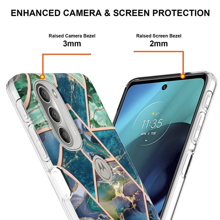 YB IMD Series-3 Soft Tpu-hülle Für Motorola Moto G51 5G, IMD Doppelseitige Elektroplikationsspleißen Marmormuster Schutzabdeckung - Blau Grün