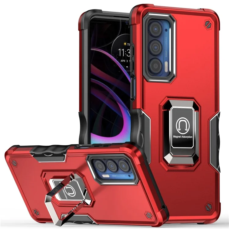 Para Motorola Edge 30 Pro (Motorola Edge + (2022)) Rotação Anel Kickstand Design Resistente A Rastos Anti-Fall Hard Fall Hard TPU Caixa Híbrida Do Telefone TPU - Vermelho