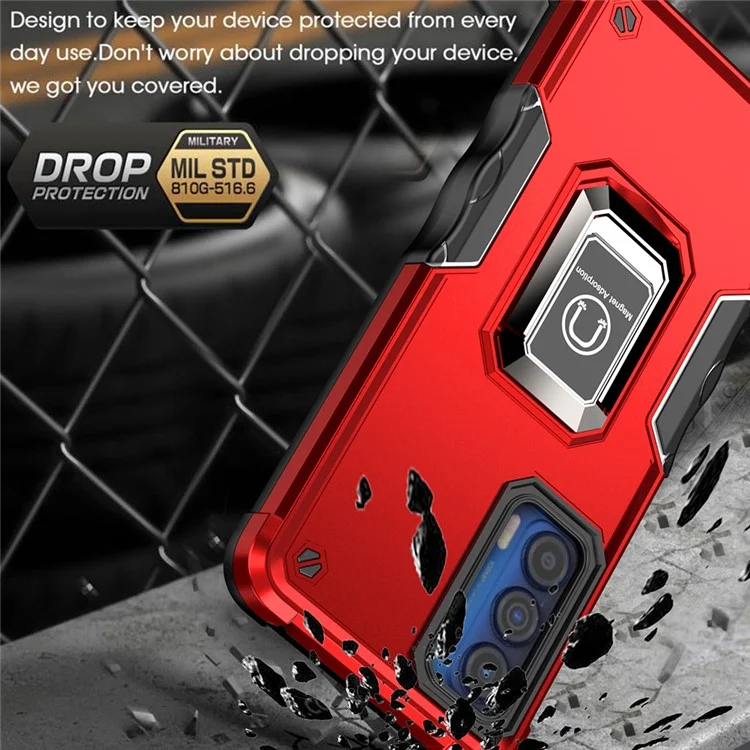 Para Motorola Edge 30 Pro (Motorola Edge + (2022)) Rotação Anel Kickstand Design Resistente A Rastos Anti-Fall Hard Fall Hard TPU Caixa Híbrida Do Telefone TPU - Vermelho