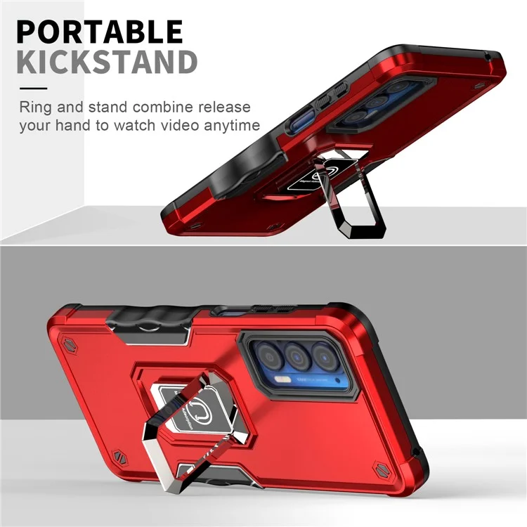 Para Motorola Edge 30 Pro (Motorola Edge + (2022)) Rotação Anel Kickstand Design Resistente A Rastos Anti-Fall Hard Fall Hard TPU Caixa Híbrida Do Telefone TPU - Vermelho