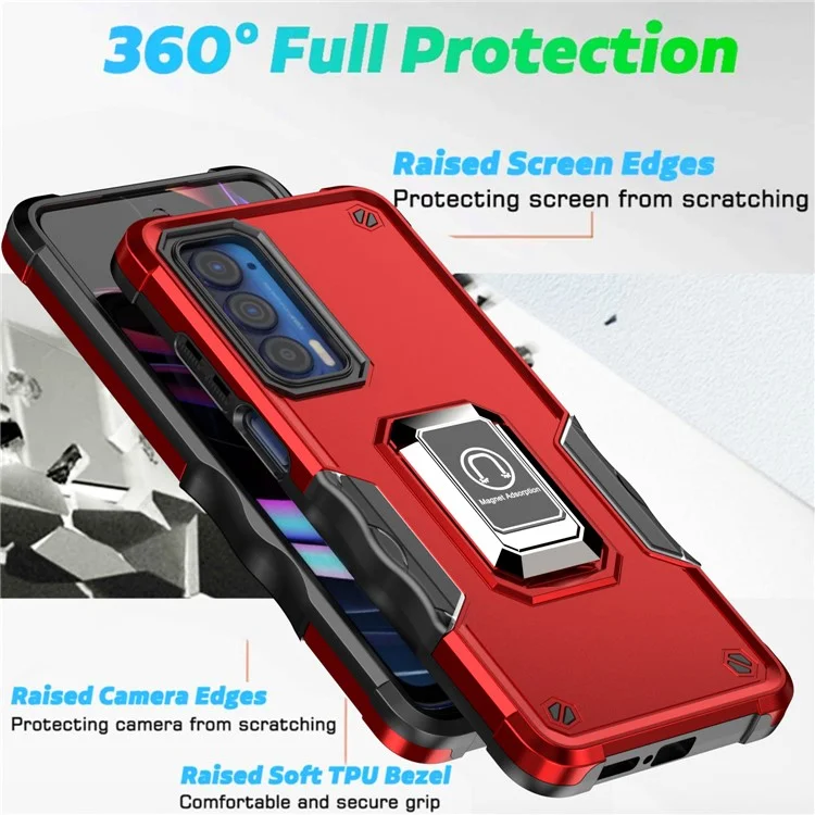 Para Motorola Edge 30 Pro (Motorola Edge + (2022)) Rotação Anel Kickstand Design Resistente A Rastos Anti-Fall Hard Fall Hard TPU Caixa Híbrida Do Telefone TPU - Vermelho