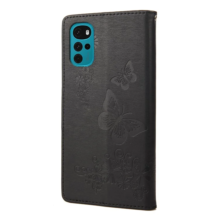 Caixa de Telefone Impressa Com Flor de Borboleta Para Motorola Moto G22 Protective Follio Flip Capa de Couro Protetor de Telefone Com Carteira de Suporte - Preto