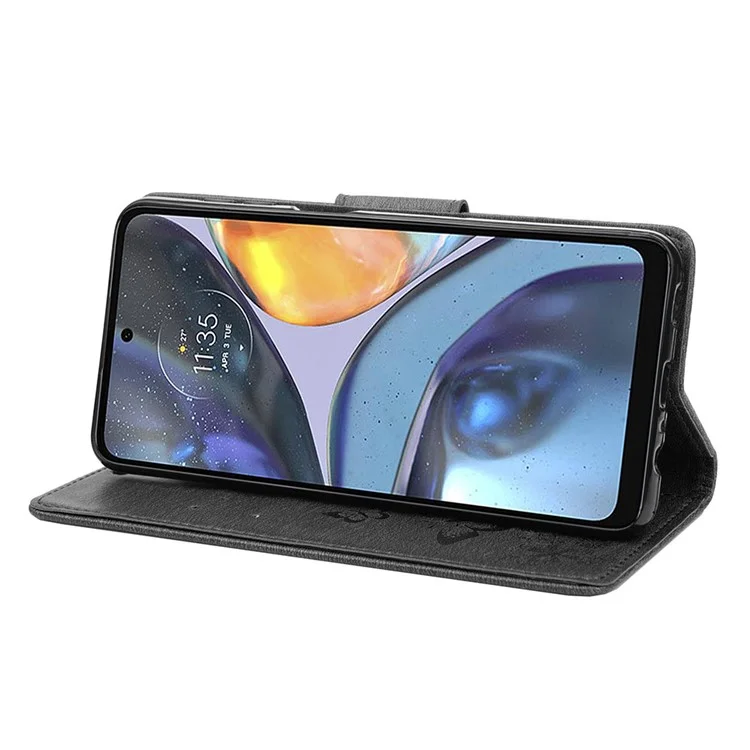 Caixa de Telefone Impressa Com Flor de Borboleta Para Motorola Moto G22 Protective Follio Flip Capa de Couro Protetor de Telefone Com Carteira de Suporte - Preto