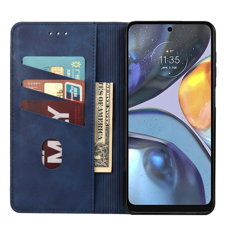 Stoßdämpfer Hülle Für Motorola Moto G22 Business Style Phone Ständer Cover Phone Hülle Spleiße Lederschale Mit Brieftasche - Blau