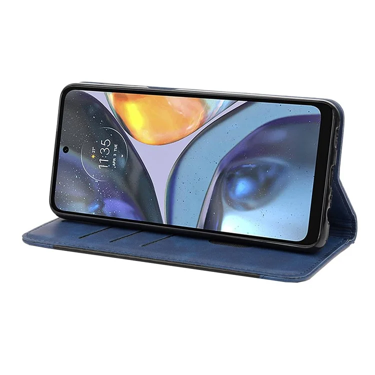 Stoßdämpfer Hülle Für Motorola Moto G22 Business Style Phone Ständer Cover Phone Hülle Spleiße Lederschale Mit Brieftasche - Blau