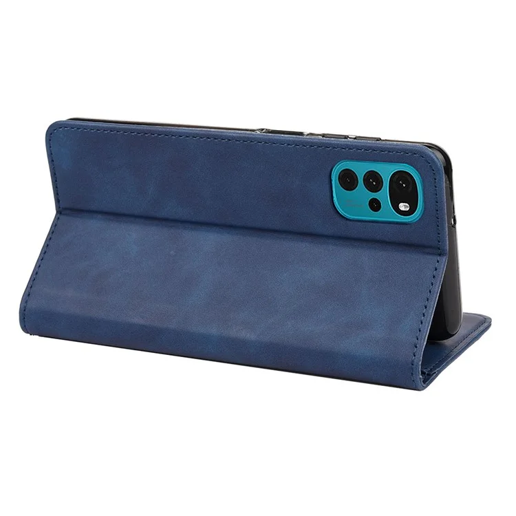 Stoßdämpfer Hülle Für Motorola Moto G22 Business Style Phone Ständer Cover Phone Hülle Spleiße Lederschale Mit Brieftasche - Blau