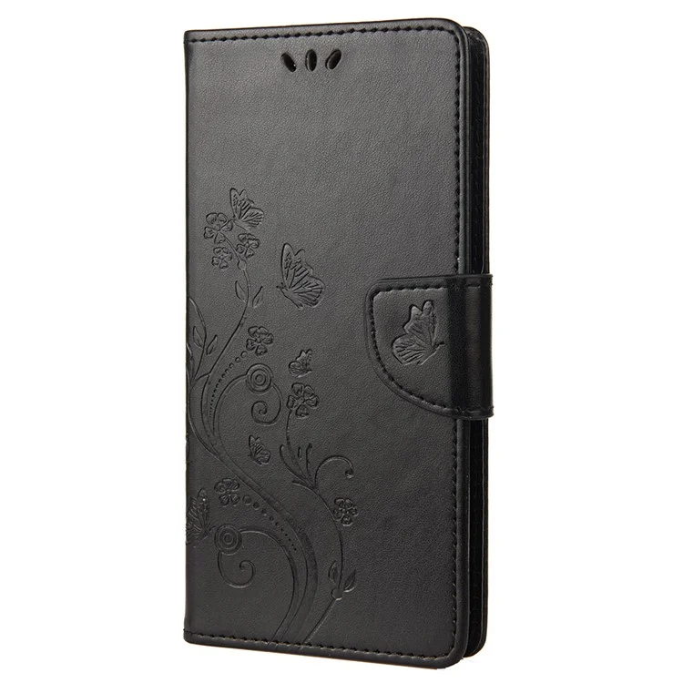 Für Motorola Moto G22 Brieftasche Handyhülle Stoßfest Folio Flip Cover Schmetterlinge Imprited Stilvolle Ledertelefonschale Mit Ständer - Schwarz