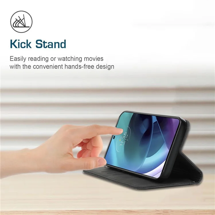 Für Motorola Moto G51 5G Rhombusmuster Geprägtes PU Leder Brieftasche Hülle Ständer Magnetische Automatisch Absorbierte Stoßdämpfer Flip Folio Deckung - Schwarz