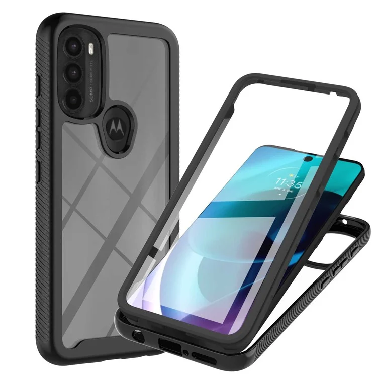 YB PC Series-6 for Motorola Moto G71 5G Full Protection Anti-fall Detachable Built-in PET Screen Protector Phone Case TPU+PC Cover - Black