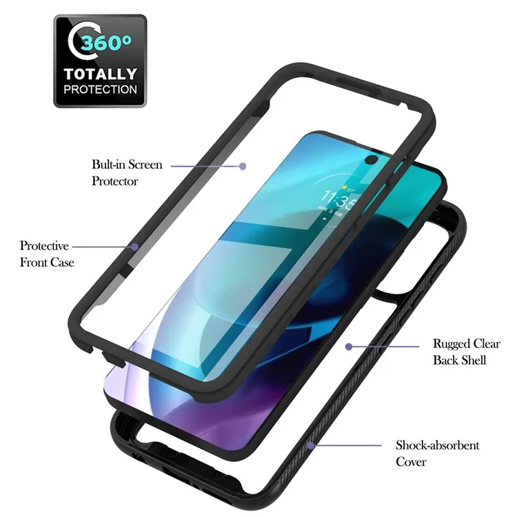 YB PC Series-6 for Motorola Moto G71 5G Full Protection Anti-fall Detachable Built-in PET Screen Protector Phone Case TPU+PC Cover - Black