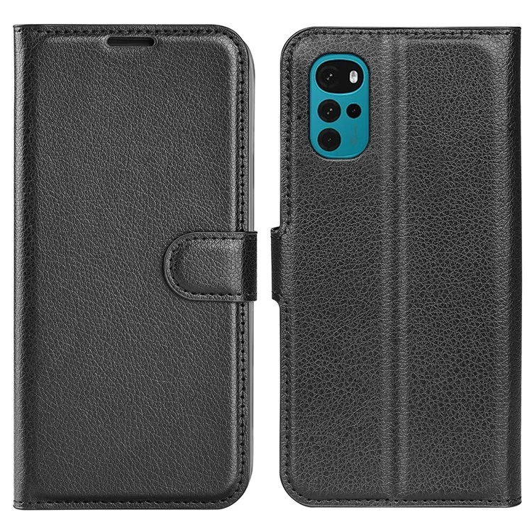 Für Motorola Moto G22 PU-Leder Flip-Ständer Smartphone-Cover Litchi-Textur Anti-Kratzer Brieftasche Hülle - Schwarz