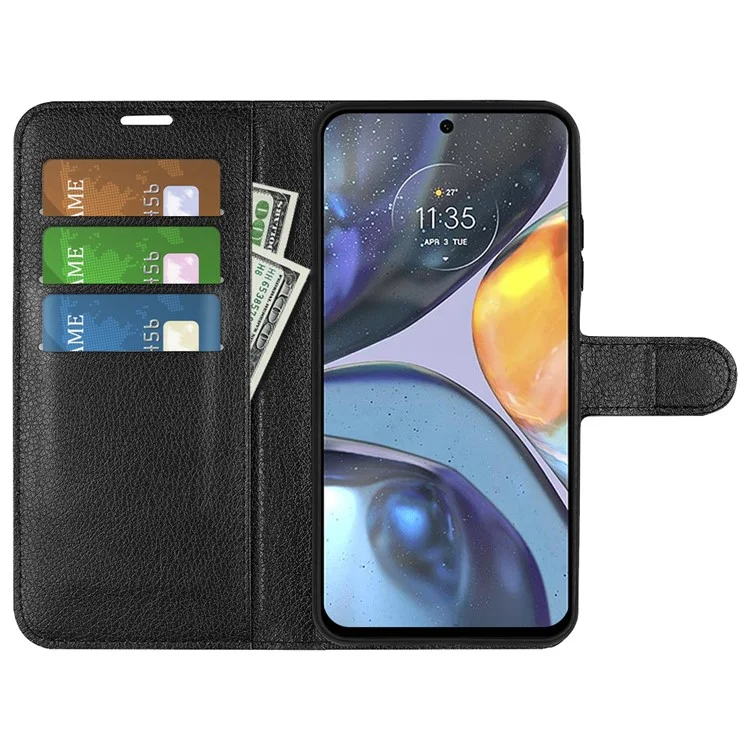 Für Motorola Moto G22 PU-Leder Flip-Ständer Smartphone-Cover Litchi-Textur Anti-Kratzer Brieftasche Hülle - Schwarz