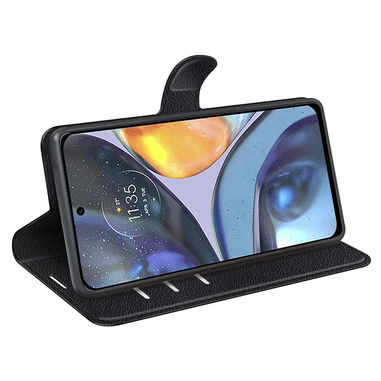 Für Motorola Moto G22 PU-Leder Flip-Ständer Smartphone-Cover Litchi-Textur Anti-Kratzer Brieftasche Hülle - Schwarz